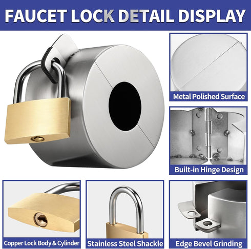 2 Pack 1-1/2 3 Inch Outdoor Faucet Lock, Water Hose Bib Spigot Locks Stainless Steel Cover & Brass Padlock Kits