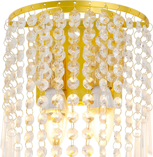 FFIHAKL 12 2 K9 Crystal Wall Sconces, * Socket Chrome Acrylic Crystal Drops Shade Modern Wall Lamp, for Bedroom, Living