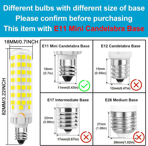 E11 Bulb Dimmable, JDE11 120V 100W T3/T4 6000K 10W 1000 E11 Bulbs 2 Pack LED Halogen Equivalent, Mini Candelabra Base
