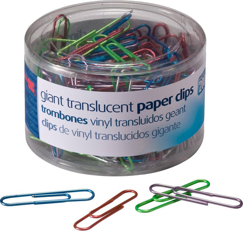 OIC 97212 Giant Translucent Vinyl Paper Clip, Blue, Red, Green, Silver, Purple, 200 per Pack