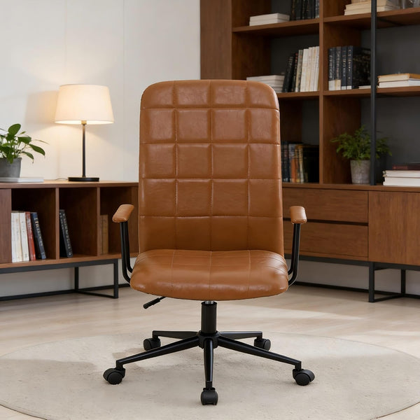 Clyrava Antique Brown PU Leather High Back Office Chair with Armrest Soft, Foam