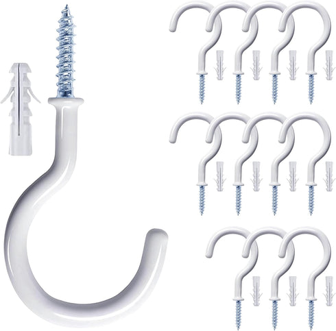 12 Pcs Heavy Duty Ceiling Hooks for Hanging Plants, 2.9 inches White Vinyl Coated Screw in Plant Hooks for Indoor