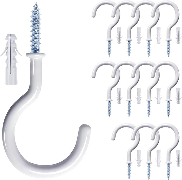 12 Pcs Heavy Duty Ceiling Hooks for Hanging Plants, 2.9 inches White Vinyl Coated Screw in Plant Hooks for Indoor