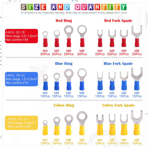 Glarks 360pcs Quick Disconnect Electrical Insulated Spade Fork Ring Solderless Crimp Terminals Connectors Assortment