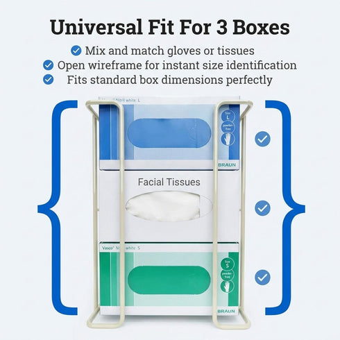 3 PERFORMORE Large Disposable Glove and Facial Tissue Wire Rack - Glove Box Holder, Medical Glove Holder, Holds Up