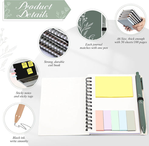 Tenceur 10 Set Inspirational Gifts - Bulk Aesthetic Spiral Notebook Journals with Sticky Note Notepad, Motivational Pen