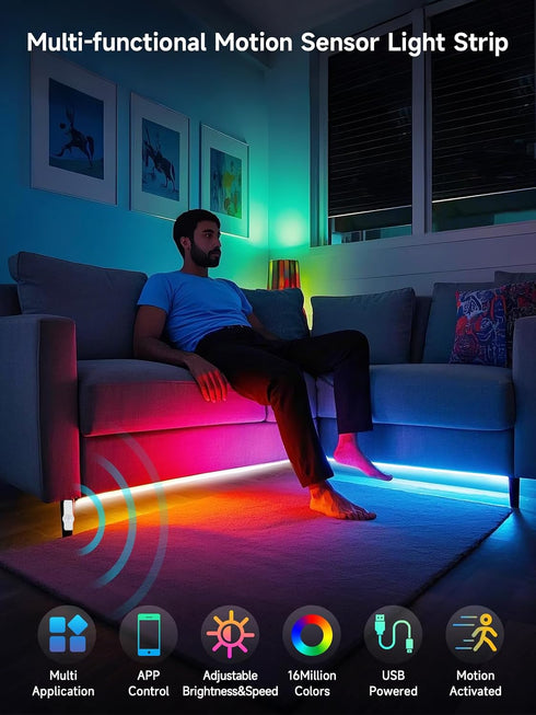 16.4FT 5V KANTUTOE Motion Activated LED Light Strip, Motion Sensor LED Light Indoor with APP Control, Under Bed Lights
