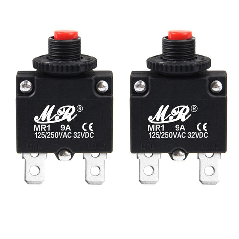 9 Amps Thermal Circuit Breakers 125/250V AC 32V DC Push Button Manual Reset Overload Protector Switch