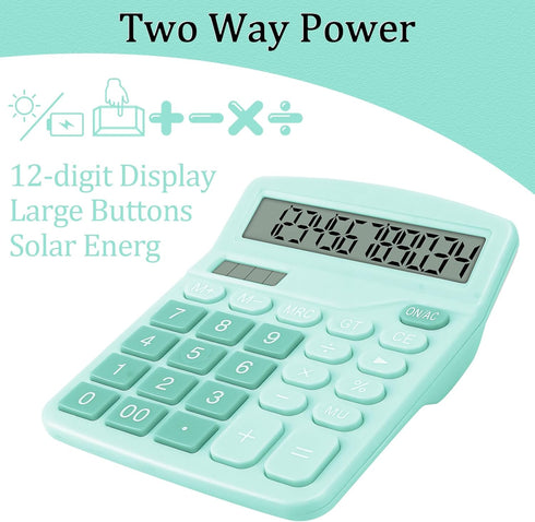 Calculator, Desktop Large Display, Battery and Solar Powered, Simple Small Calculator for Office, Home, School, Blue