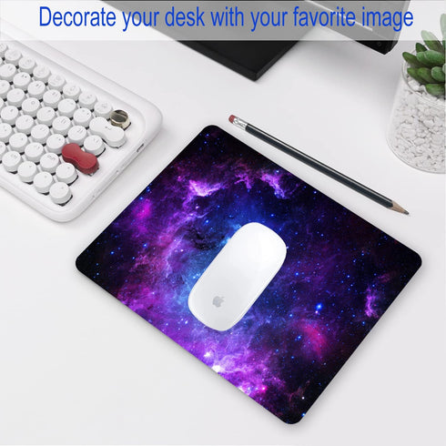 Purple Galaxy Mouse Pad, Small Personalized Nebula Design Washable Rubber Mouse Pad 9.5 X 7.9 inches