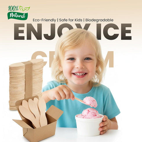 Concession Essentials 2.75" Pack 200ct Natural Wooden Ice Cream Spoons Eco-Friendly Mini Tasting and Craft Spoons
