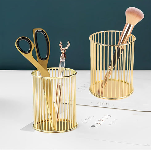 Gold Desk Pen Holder, Metal Makeup Brushes Cup for Preppy Room Decor, Aesthetic Gift Accessories Organizer