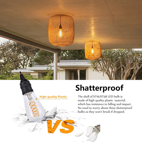 6 Dimmable Bulbs, 6W 60 2700K, Bulb, ST58 (ST19), 600 E26 PCS Vintage LED Edison Equivalent Watt, Warm White Antique