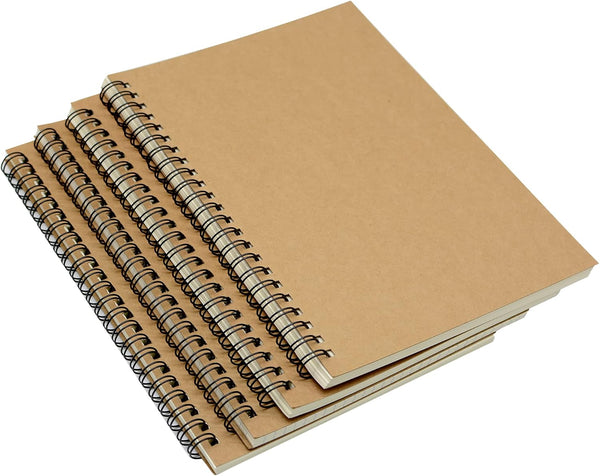 Yansanido Spiral Notebook, 4 Pcs A5 Brown Craft Softcover, 60 Sheets - 120 Pages Journals for Study and Notes