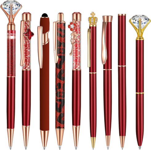 Janmini 9 Pcs Ballpoint Pens Set, Metal Crystal Diamond Glitter Pens for Journaling, Black Ink