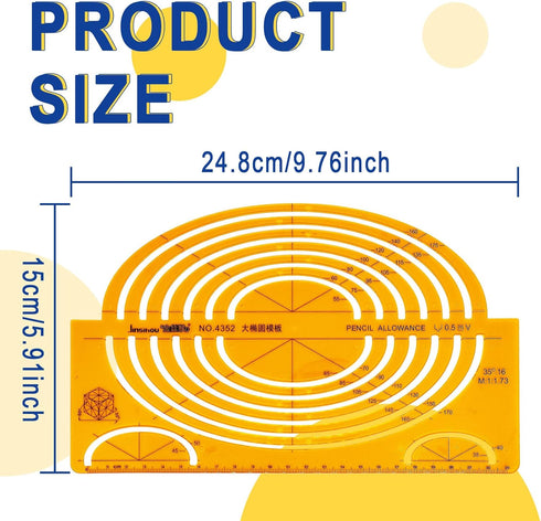 Large Oval Template Ruler,Geometric Drawing Template,Plastic Drafting Stencils Measuring Tools for Office and School, Building Formwork, Drawings Drafting(1pcs,No.4352)