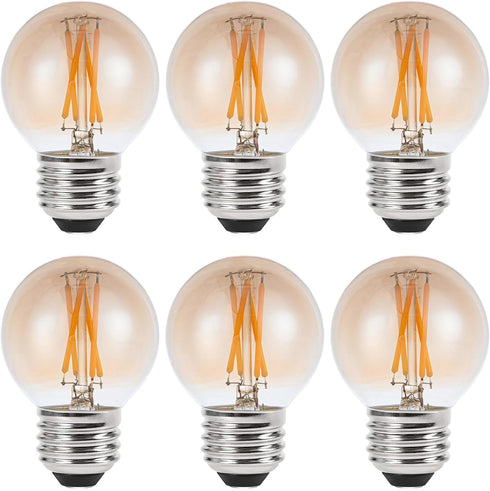 Amber Light Bulbs 40 Watt Equivalent, 6 Pack, Warm White 2700K, E26 LED G16.5 Globe Dimmable Decorative Edison
