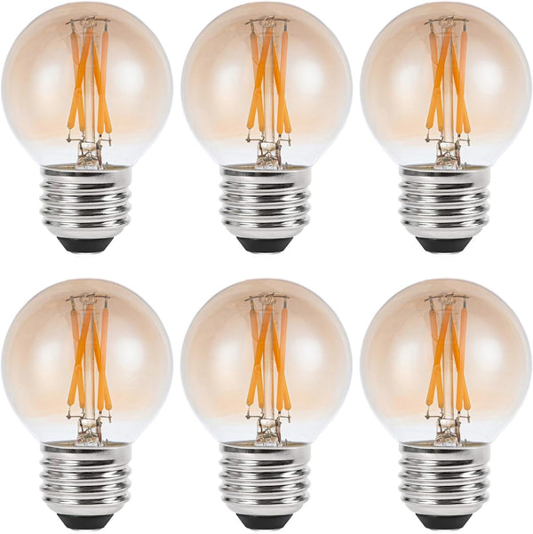 Amber Light Bulbs 40 Watt Equivalent, 6 Pack, Warm White 2700K, E26 LED G16.5 Globe Dimmable Decorative Edison