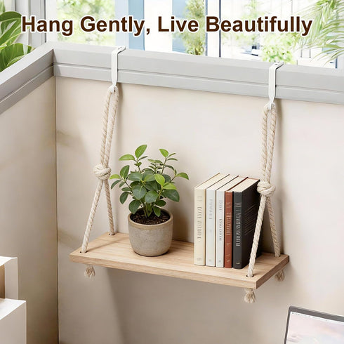 Cubicle Shelf Hanging, Office Cubicle Wall Shelf with Rope Adjustable Hooks, Office Decor Desk Accessories, Organizer