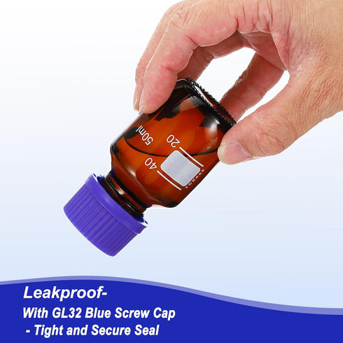 PATIKIL 8 Pack Reagent Media Storage Bottles, 50ml Borosilicate Glass Graduated Round Bottles with GL32 Blue Screw Cap