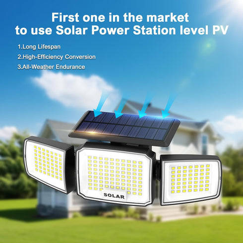 Sensor,3 270 Control,IP65 3 (2 Packs) Solar Security Light Outdoor,Solar Flood Light with Active Motion Heads Wide