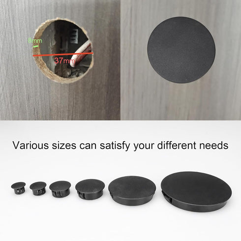 Baomain 100-Pack Plastic Hole Plugs Black 1/2" (12.6mm) Locking Plugs for Furniture, Cabinets & Automotive
