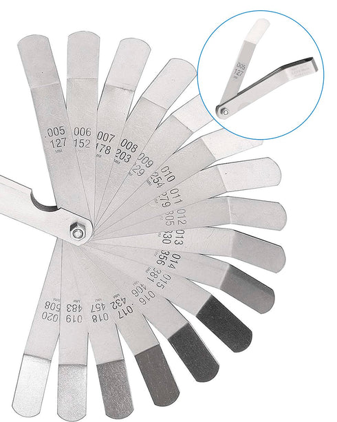 Feeler Gauges Set, 32 Blades Stainless Steel Dual Marked Metric and Standard SAE Valve Thickness Gauge