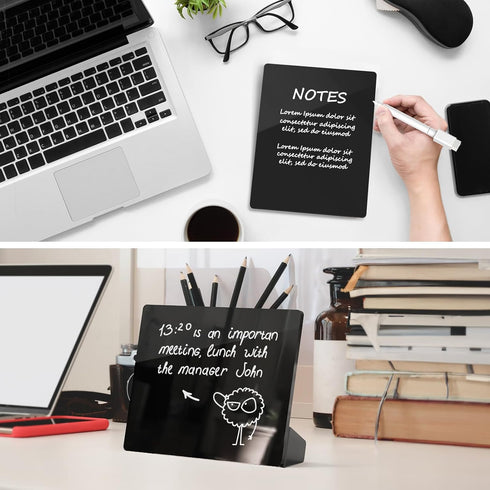 Clear Acrylic Dry Erase White Board 8"x6", Portable Frameless Desktop Message Board with Magnetic Stand