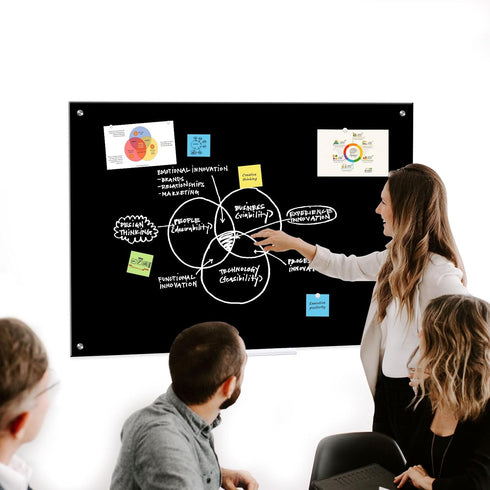 Magnetic Glass Board, 24 x 18 Inches Glass Whiteboard, Black Dry Erase Board