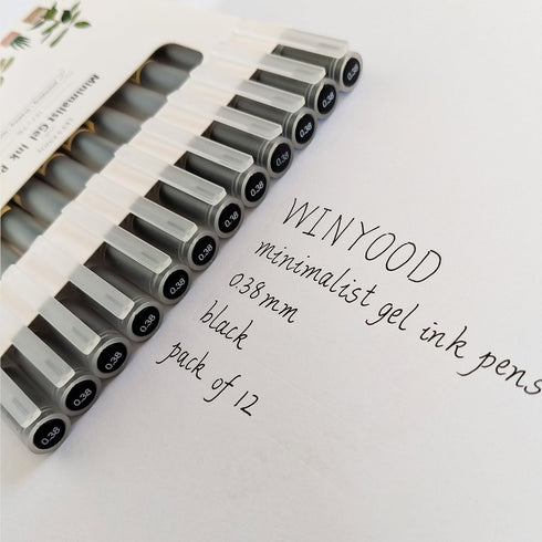 Japanese Minimalist Style Black Ink Gel Pens, 0.38mm Extra Fine Point, 12 Count (WINYOOD-230)