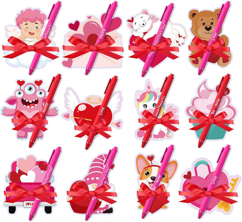 Pasimy 24 Sets Valentines Day Sticky Notes with Pens - Stationery Gift Notepads for Students Office School Class