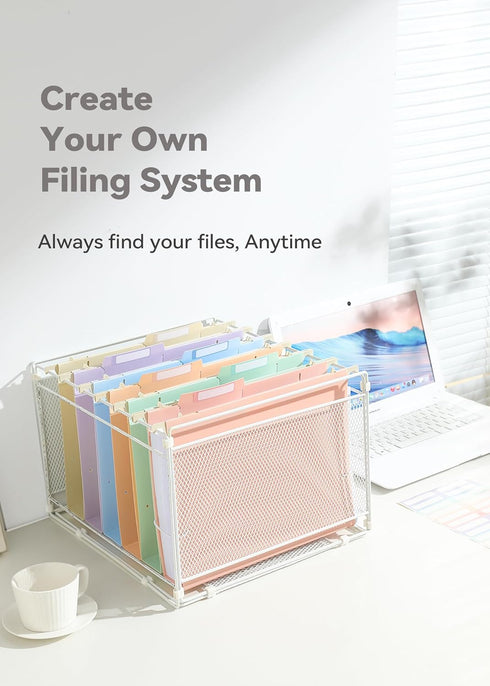 Plastic Hanging File Folders, 12 Pack, 2'' Fixed Width, Heavy Duty for Filing Cabinet, Pastel Colors