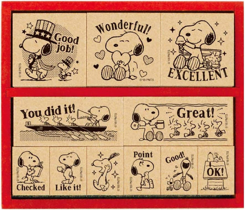 Beverly Snoopy Stamp Hanko Wooden Reward Stamp Set, English SDH-112