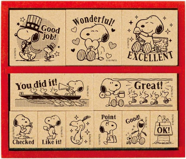 Beverly Snoopy Stamp Hanko Wooden Reward Stamp Set, English SDH-112