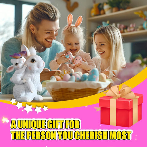 CORIETTA Mothers Day Gifts, Solar Garden Statues Rabbit with Solar Lights, Mother & Baby Bunny Figurine with Butterfly