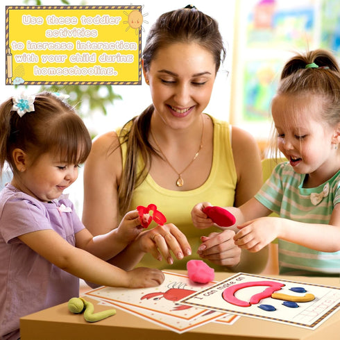 Ireer 36 Pcs Number Playclay Dough Mats for Kids Activity Card for Clay Back to School Preschool Number Alphabet Animal