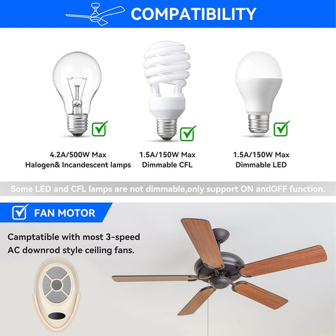 FEKOTS 35T1 303.9MHz, 3-Speed, Dimmer, FAN-11T FAN-53T L3HFAN35T FAN-35T L3HFAN35T1 FAN-35T1 Ceiling Fan Remote Control