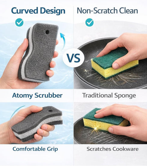 Generic 4 Pack Multipurpose Scrubber Sponge Curved Non Scratch Dish Scrubber Sponge, Ergonomic Easy Grip Kitchen Sponge