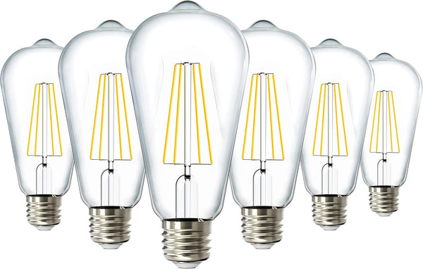 Sunco 6 Pack Edison Bulbs LED ST64, Clear Vintage Filament Waterproof Bulb,