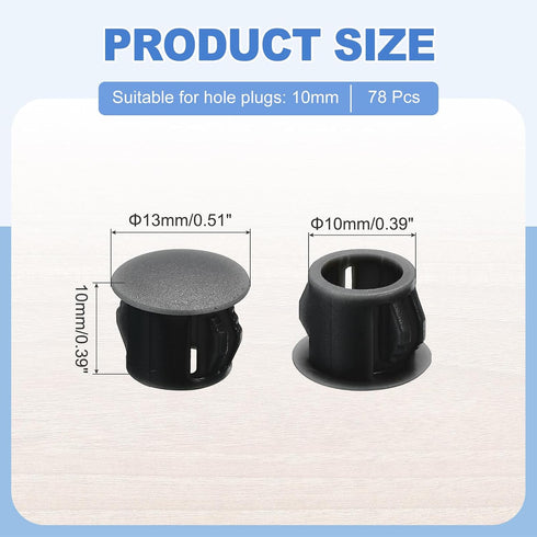 78Pcs 1/2" 3/8"(DxH) Holes(10mm), MECCANIXITY Plastic Hole Plugs, x Hole Cover Tubing End Cap for Round Table Chair