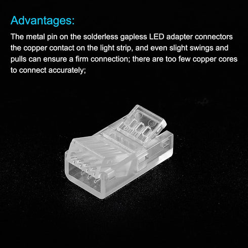 MECCANIXITY 4 Pin LED Strip Connector, 8mm RGB Unwired Clips for Gapless Track Lighting, Pack of 5