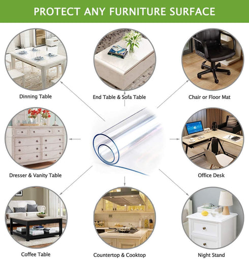 Icefire 1.5mm 30" 54 Inch Clear PVC Table Top Protector PVC Vinyl Polyester Rectangle Table Cover Wood Furniture Wooden