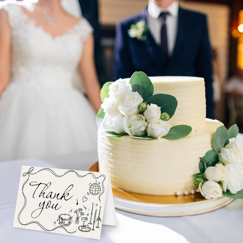 50 Pack Whaline Wedding Thank You Cards Vintage Black Bow Cake Thank You Blank Note Card Greeting Cards with Envelope