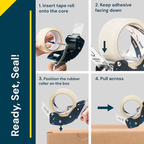 Excell Low Noise Tape Dispenser, 2" Wide with Pushflap Technology for Quiet Carton Sealing - Includes Tape Roll
