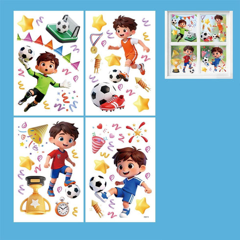 Generic Set 4 20x30cm of Soccer Player Wall Stickers Cartoon Goalie Celebration & Victory Scenes Each Self-Adhesive