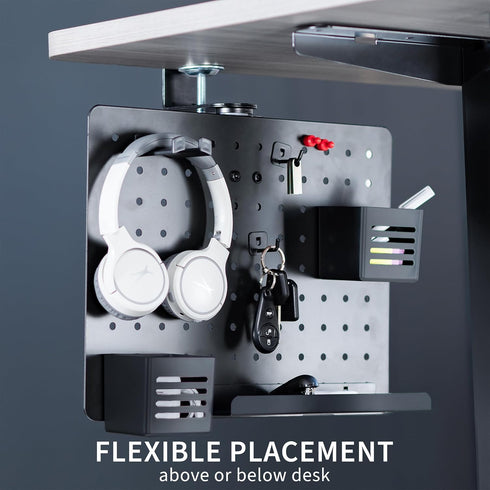 VIVO Steel Clamp-on Rotating Pegboard, 17 x 13 inch Magnetic Organizer, Above or Below Desk Accessory Holder (Black)