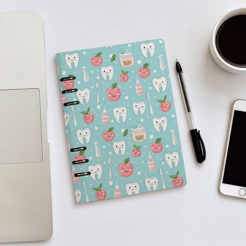 A5 90 Nevjipu College Ruled Notebooks for School - Cute Toothbrush Teeth Print Pu Leather Travel Lined Book Journal