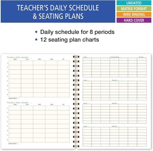 Elan Publishing Company HARDCOVER Teacher Lesson Plan Book with Bonus Clip-in Bookmark (Black Floral)