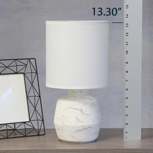LT1171-OFF 13.78" Simple Designs Chic Glow Marble Inspired Concrete Table Lamp with Fabric Shade, for Bedroom, Office