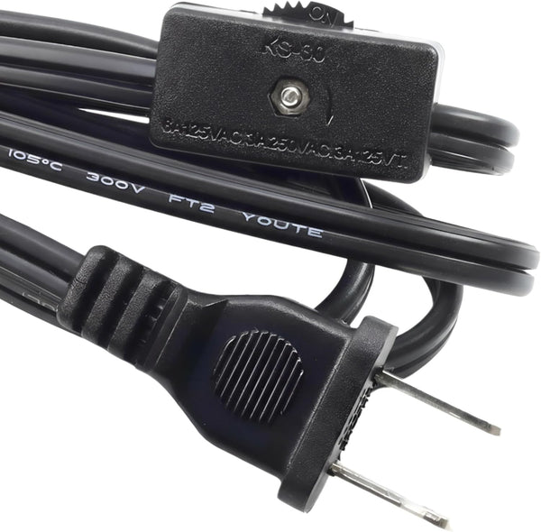 SwitchPrince SPT-2 Lamp Cord with Inline Switch and Plug 6ft 18AWG 6A 125V